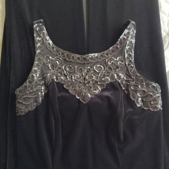 Night Way Collections Black Velvet Maxi Dress with Lace Detail - Picture 5 of 7